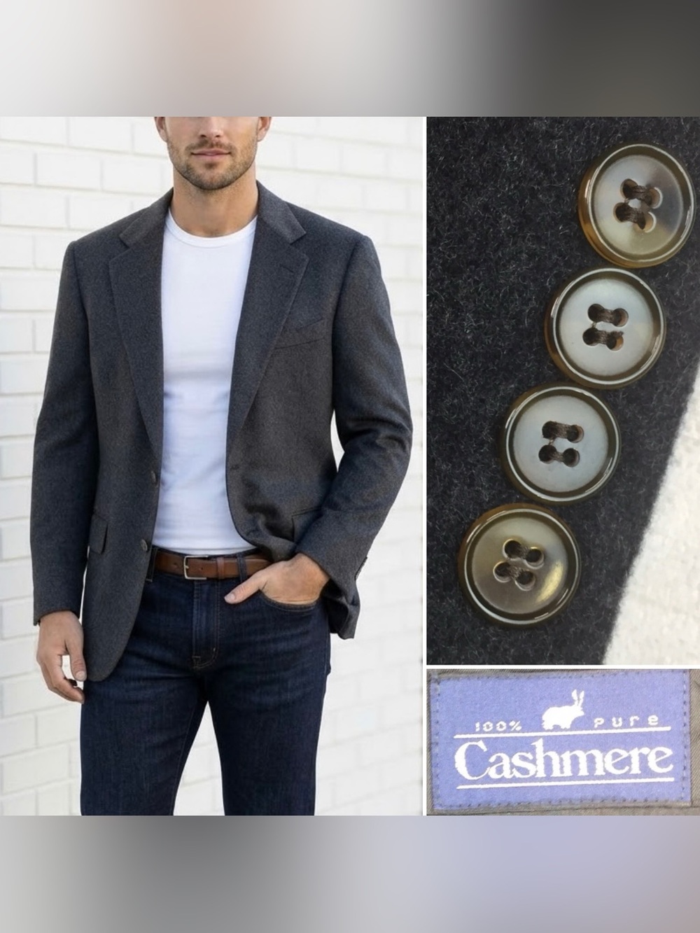 Lord & Taylor Men's 46R Gray 100% Cashmere 2 Button Blazer Jacket Vintage